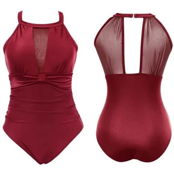 TEMPT ME High Neck Plunge Mesh Ruched Swimsuit 🏝️ NEW!!! - Picture 10 of 12